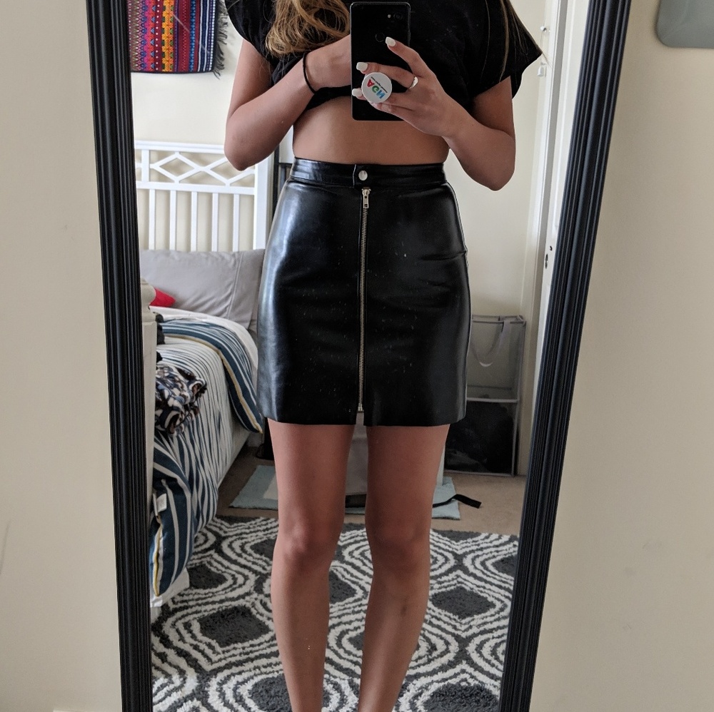 REFORMATION vegan leather zip up skirt